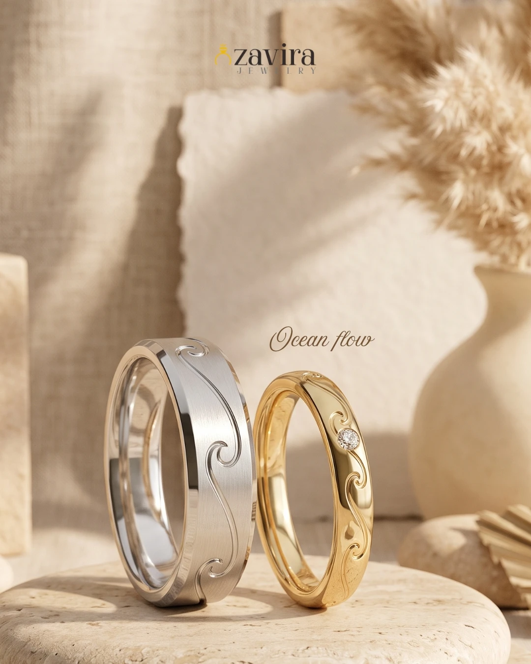 Cincin Kawin Motif Ocean Flow – Motif Lautan