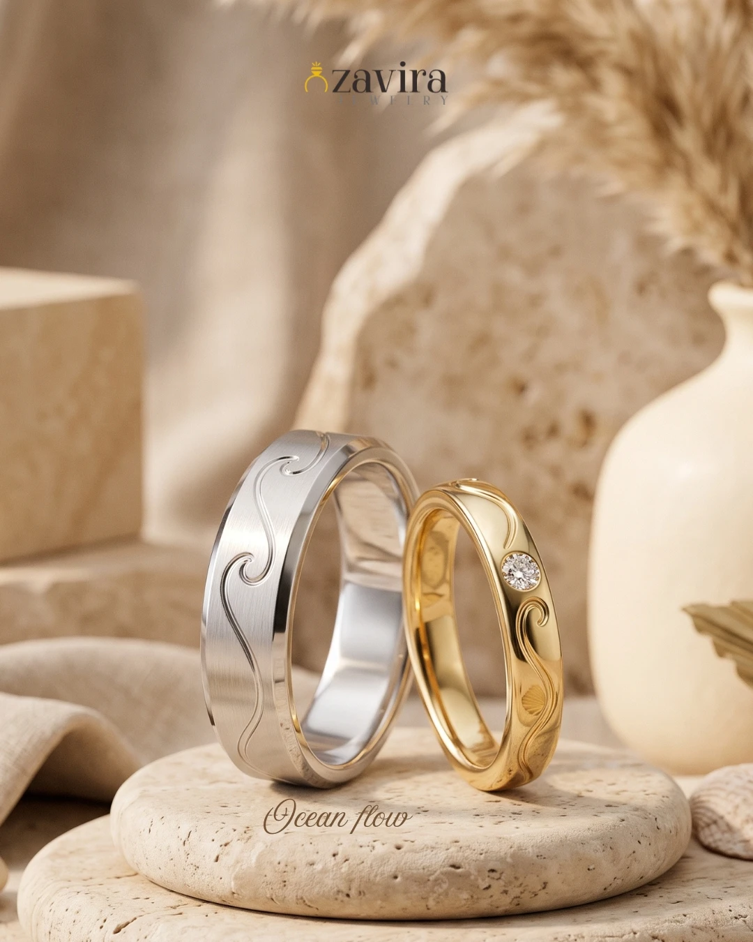 Cincin Kawin Motif Ocean Flow – Motif Lautan